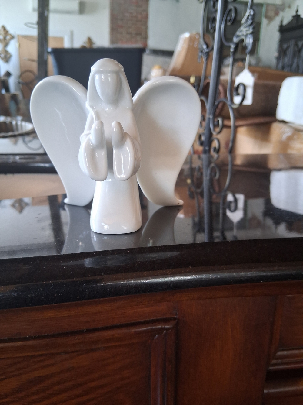 White Ceramic Angel Figurine - Vintage Porcelain Angel.